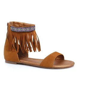 015-HENA Tribal fringe native flat sandal with embroidered details
