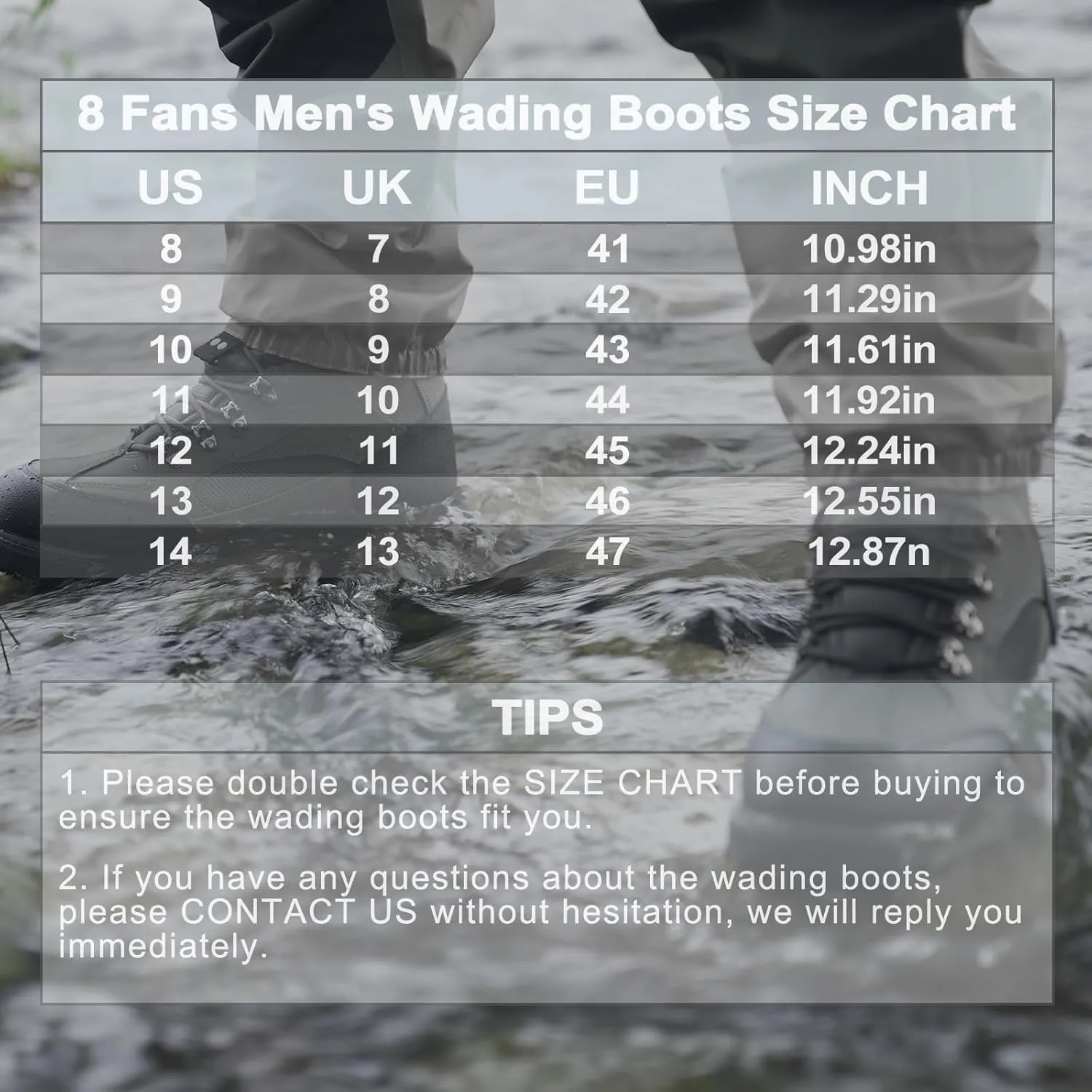 8 Fans Wading Boots for Men,Anti-Slip Rubble Sole Comfortable Durable Material Good for Fishing or Hunting
