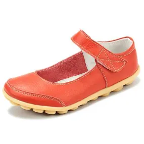 Big Size Women Soft Leather Breathable Comfy Flat Shoes Buckle Round Toe Flats