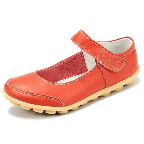 Big Size Women Soft Leather Breathable Comfy Flat Shoes Buckle Round Toe Flats