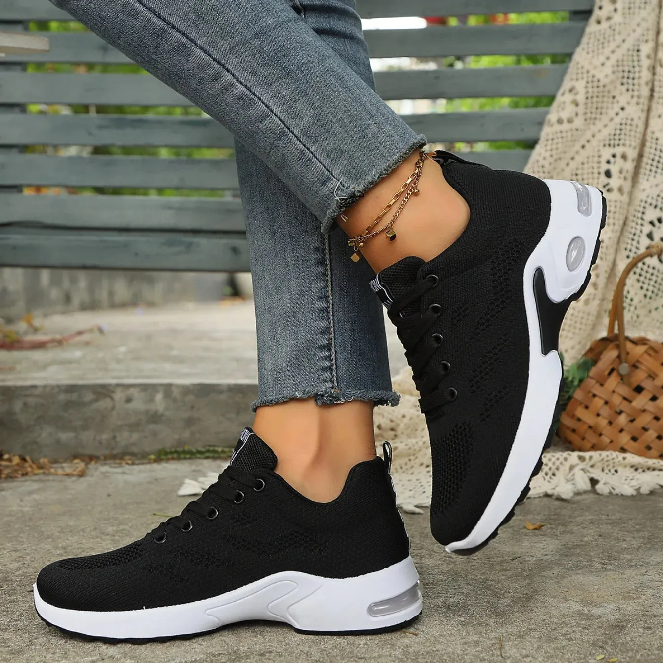 Black and White Women's Platform Sneakers - Stylish and Comfortable