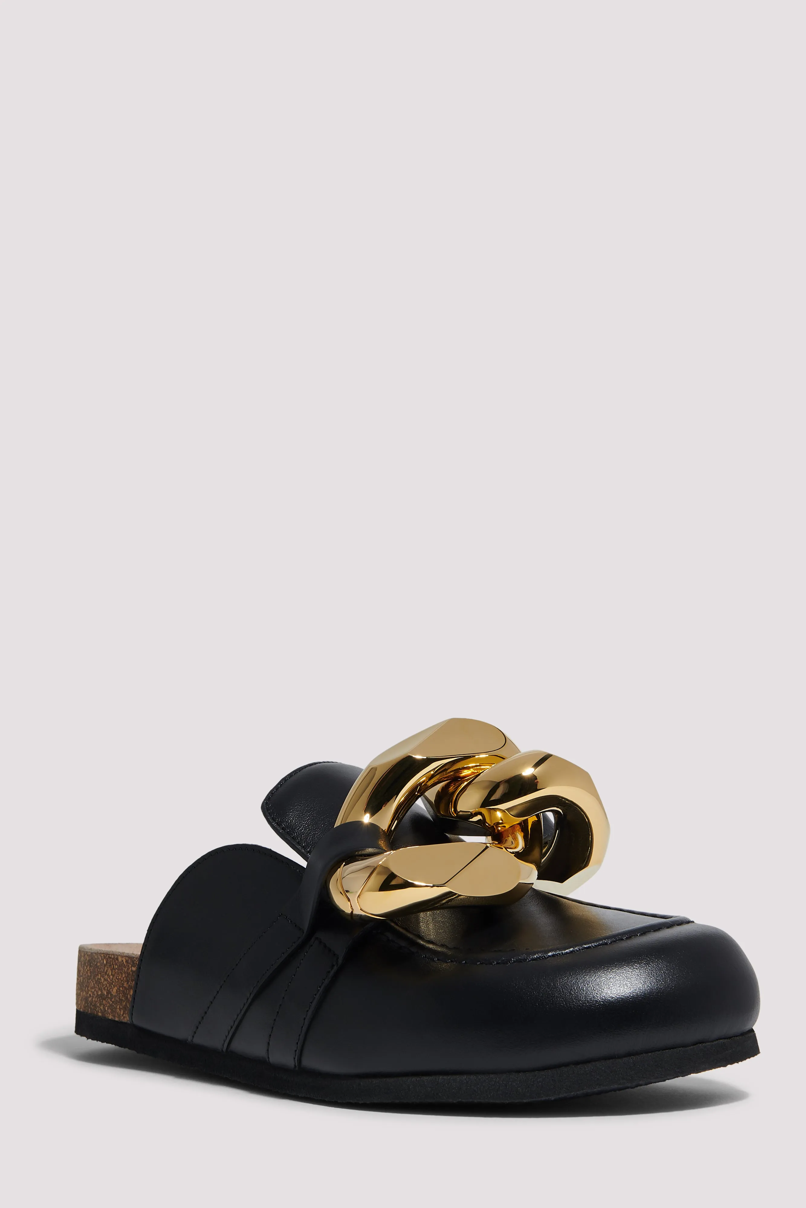 Black Chain Detail Leather Mules