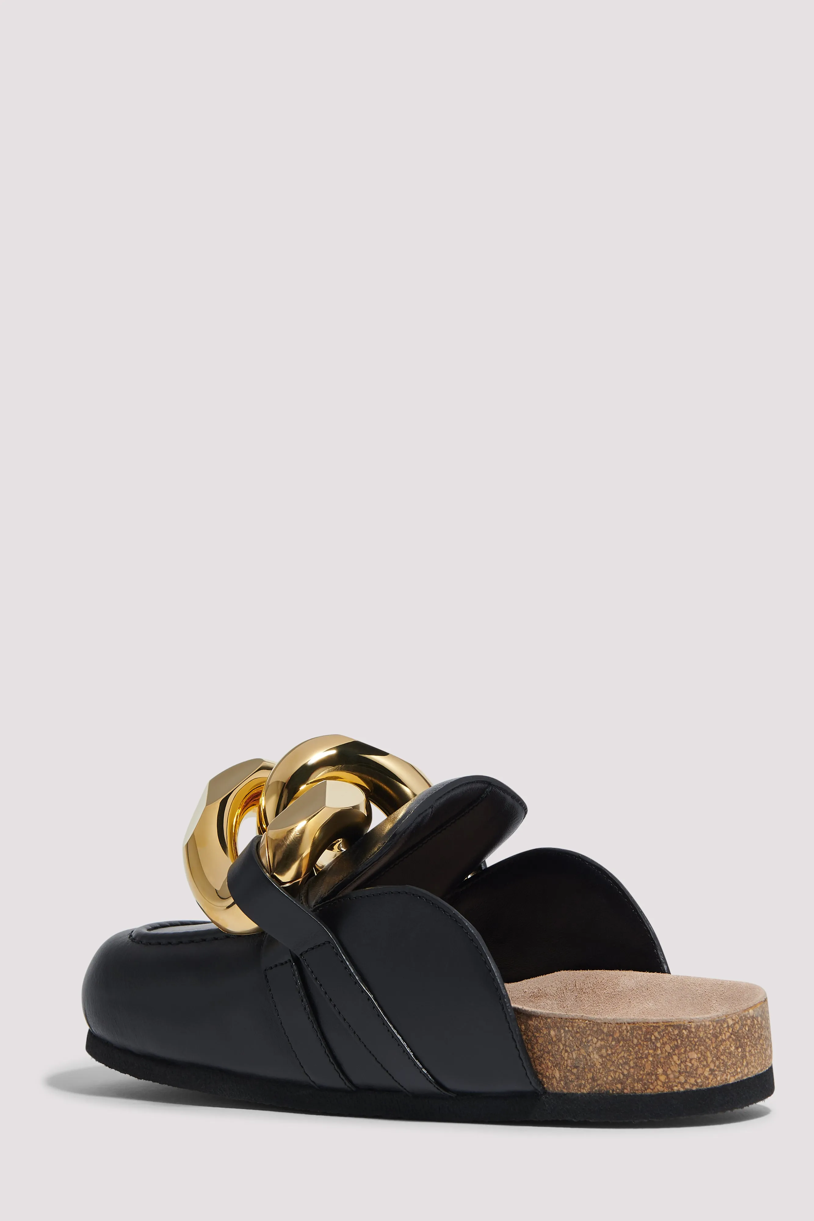 Black Chain Detail Leather Mules