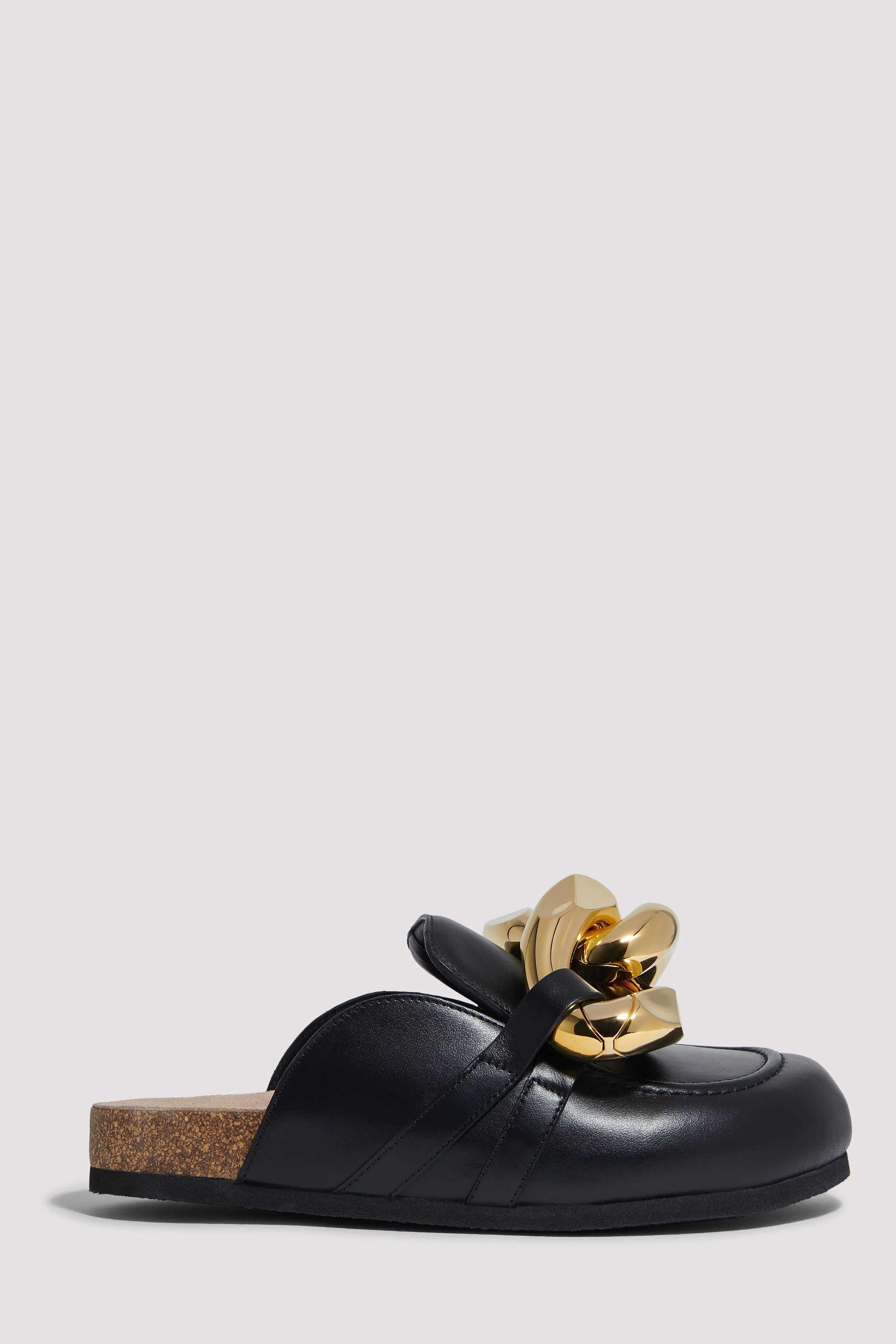 Black Chain Detail Leather Mules
