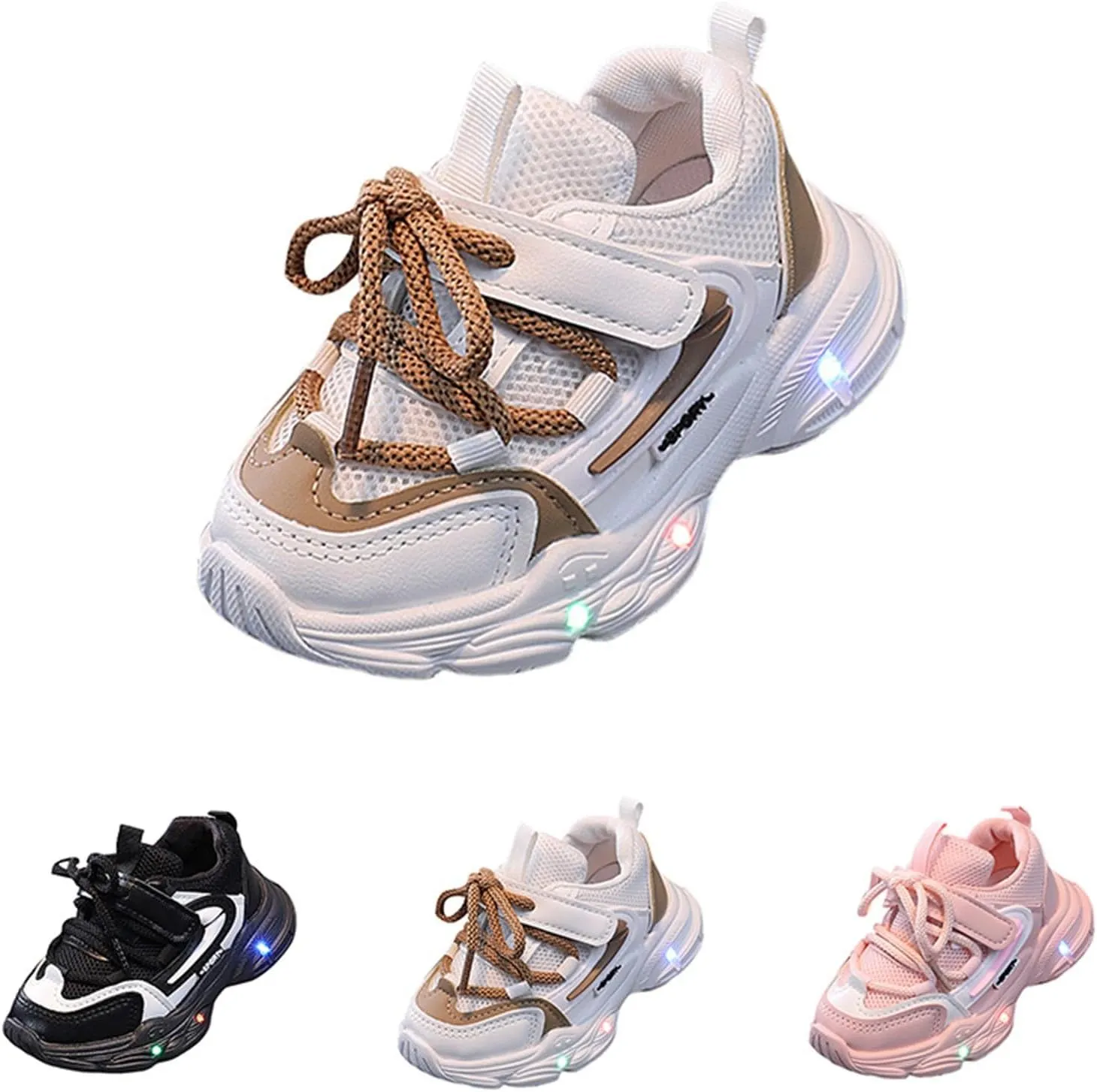 Boys Sneakers LED Light Fashion Shoes Kids Girls LED Adjustable Shoelaces Mesh Breathable Athletic Walking Shoes