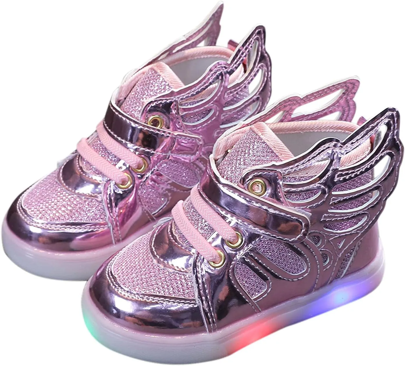 Children Bling Luminous Light Led Sneaker Kids Mesh High Tops Sport Party Shoes with Wing Style