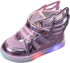 Children Bling Luminous Light Led Sneaker Kids Mesh High Tops Sport Party Shoes with Wing Style