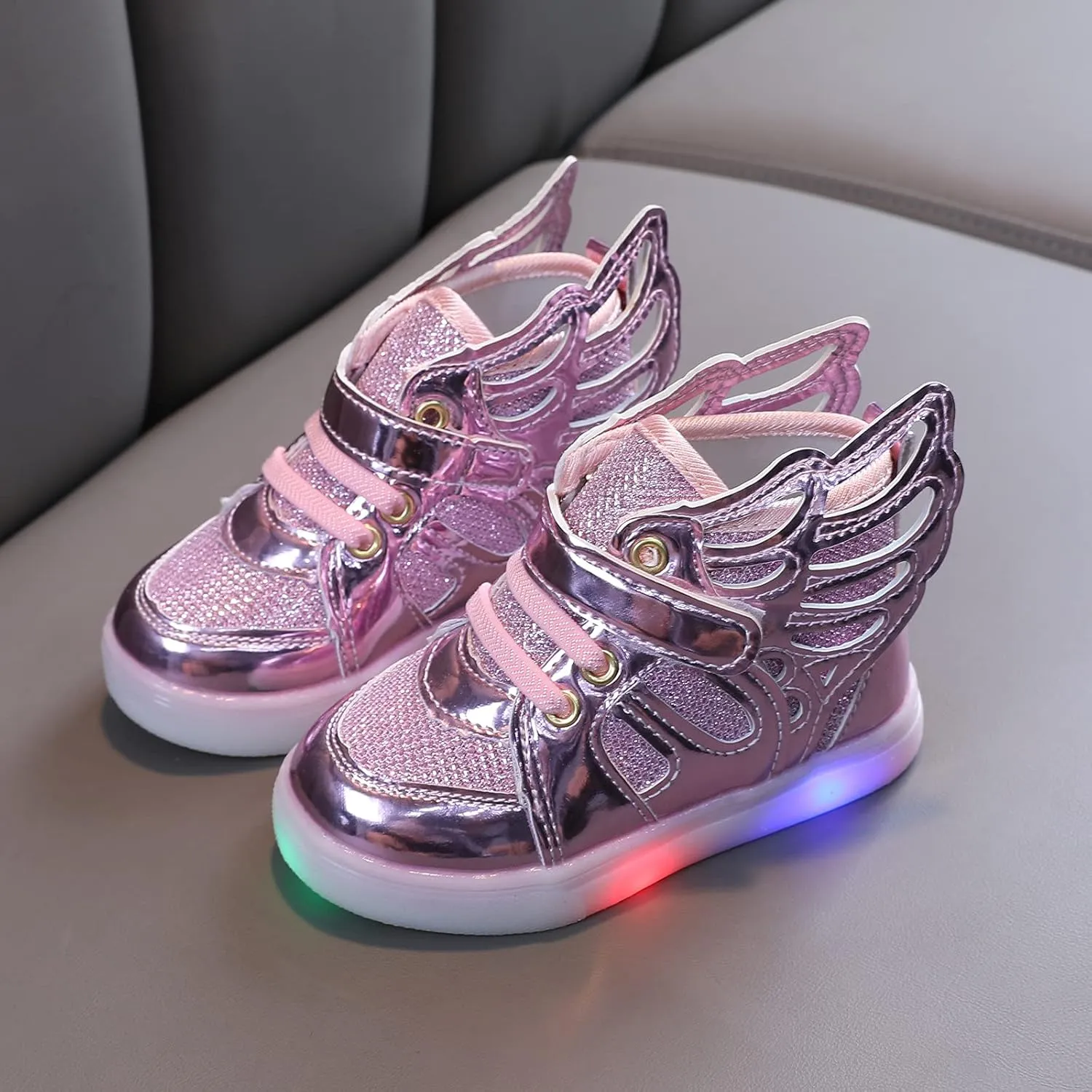 Children Bling Luminous Light Led Sneaker Kids Mesh High Tops Sport Party Shoes with Wing Style