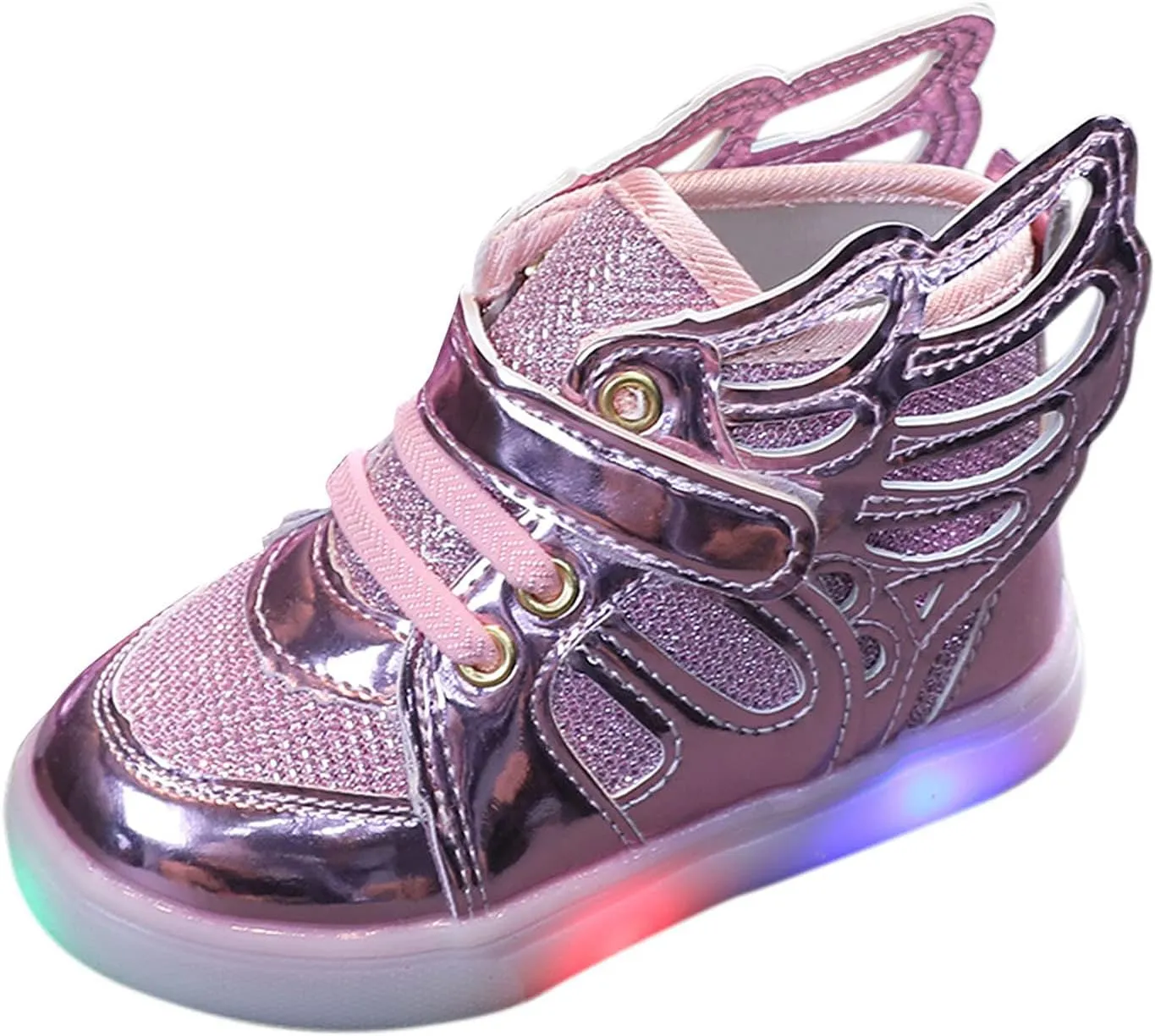 Children Bling Luminous Light Led Sneaker Kids Mesh High Tops Sport Party Shoes with Wing Style