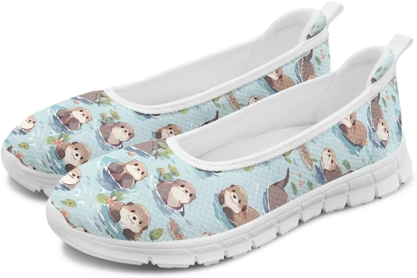 Coloranimal Flats for Women Walking Shoes Womens Loafers Mesh Flats Athletic Shoes Breathable Cute Travel Shoes Casual Flats White Sole
