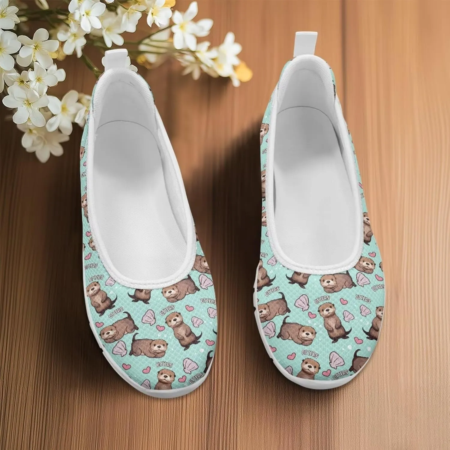 Coloranimal Flats for Women Walking Shoes Womens Loafers Mesh Flats Athletic Shoes Breathable Cute Travel Shoes Casual Flats White Sole