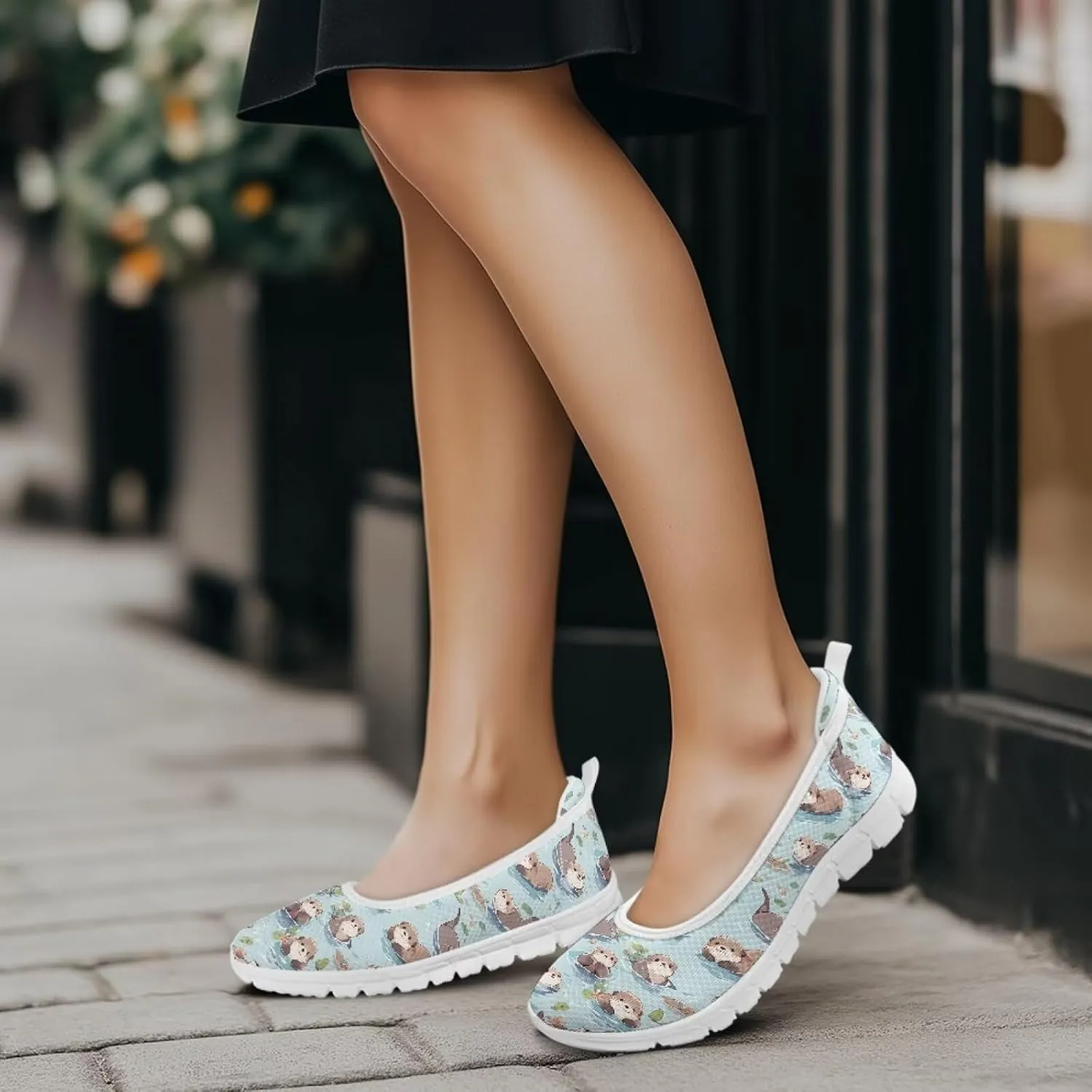 Coloranimal Flats for Women Walking Shoes Womens Loafers Mesh Flats Athletic Shoes Breathable Cute Travel Shoes Casual Flats White Sole