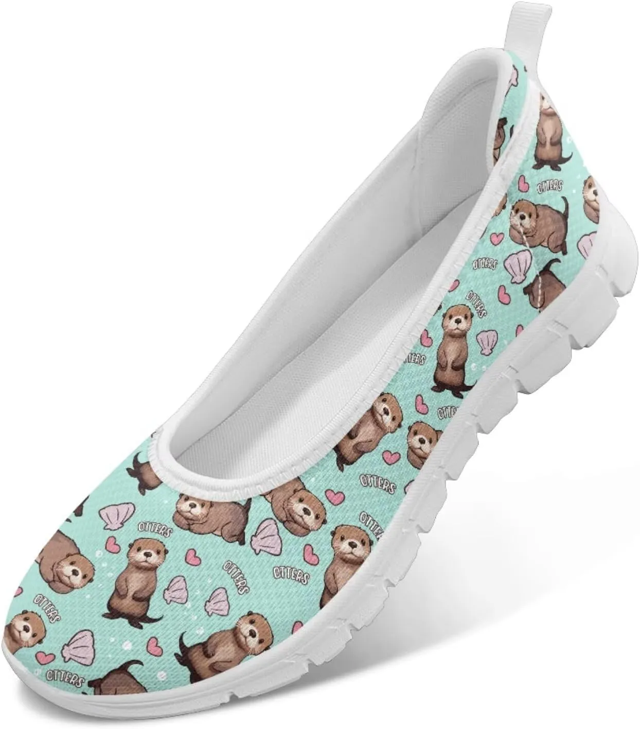 Coloranimal Flats for Women Walking Shoes Womens Loafers Mesh Flats Athletic Shoes Breathable Cute Travel Shoes Casual Flats White Sole
