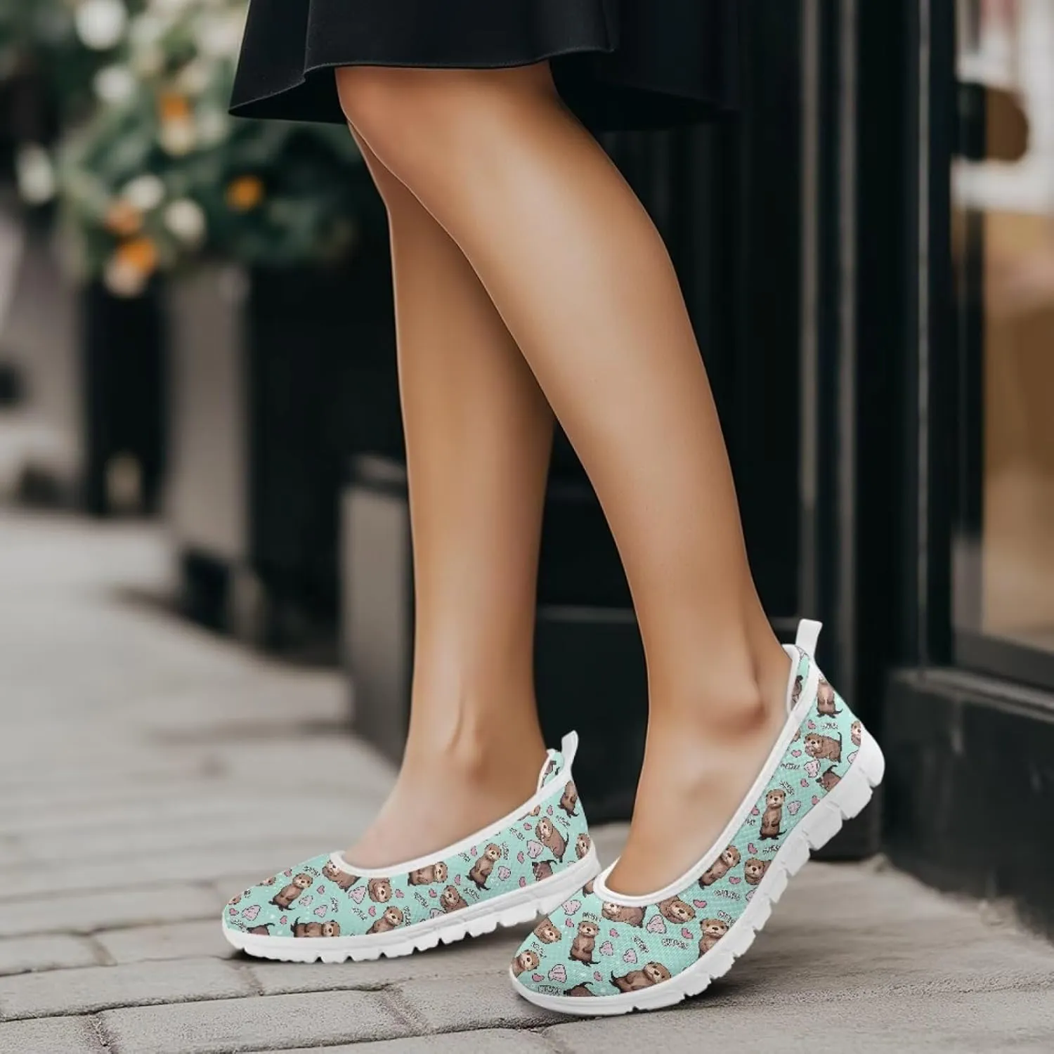 Coloranimal Flats for Women Walking Shoes Womens Loafers Mesh Flats Athletic Shoes Breathable Cute Travel Shoes Casual Flats White Sole