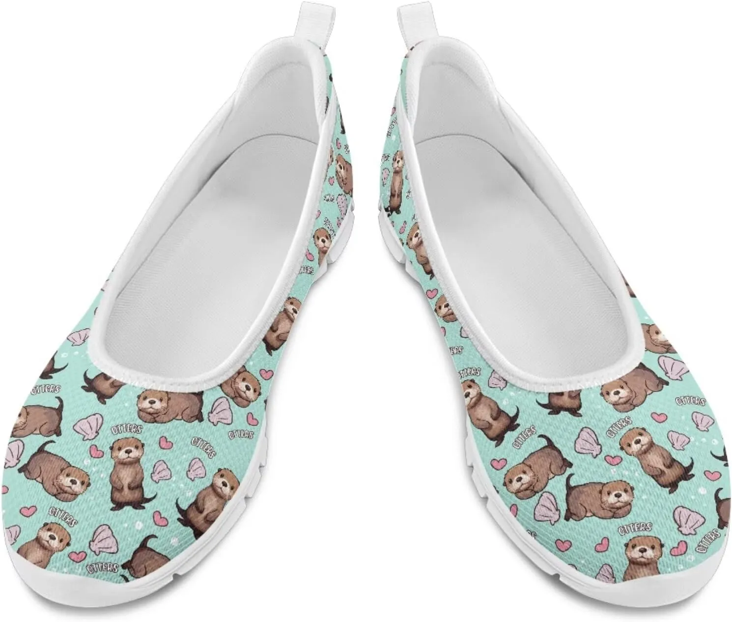 Coloranimal Flats for Women Walking Shoes Womens Loafers Mesh Flats Athletic Shoes Breathable Cute Travel Shoes Casual Flats White Sole