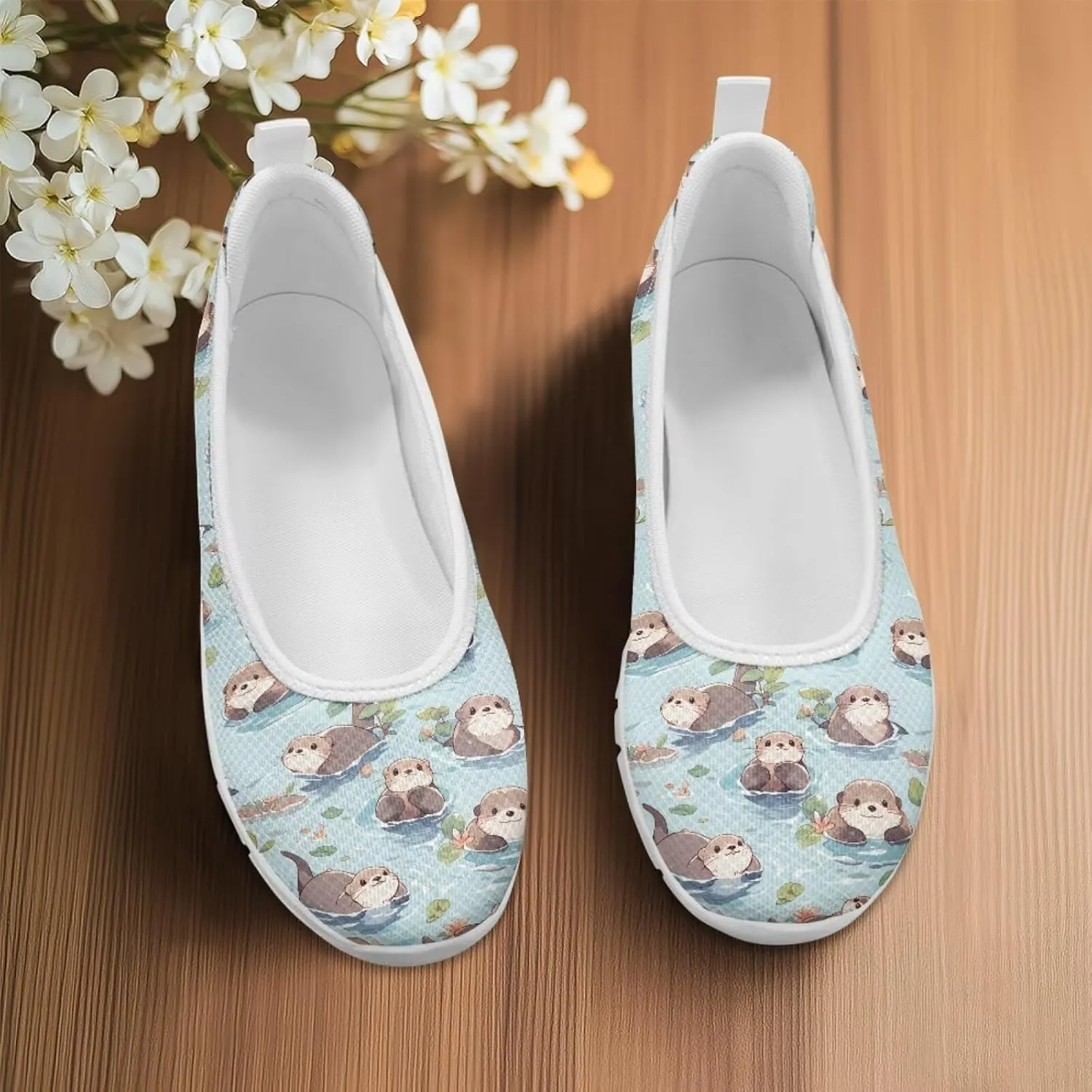 Coloranimal Flats for Women Walking Shoes Womens Loafers Mesh Flats Athletic Shoes Breathable Cute Travel Shoes Casual Flats White Sole