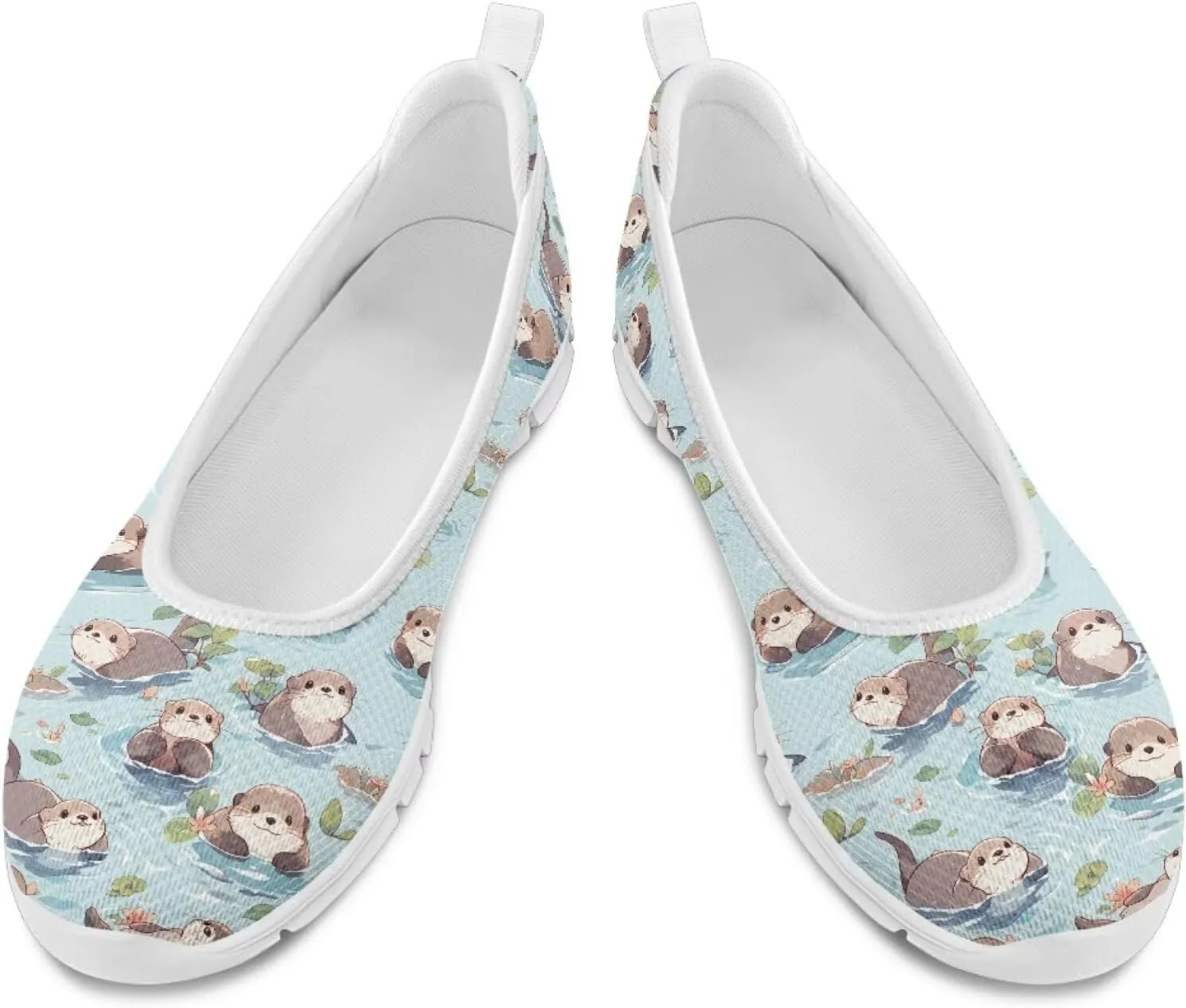 Coloranimal Flats for Women Walking Shoes Womens Loafers Mesh Flats Athletic Shoes Breathable Cute Travel Shoes Casual Flats White Sole