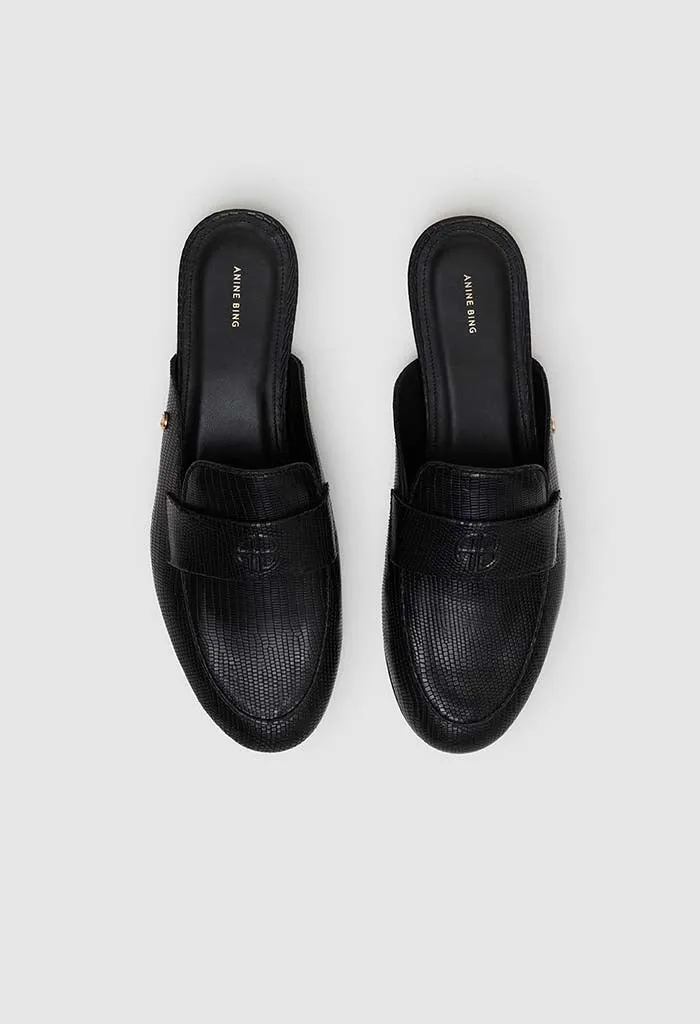 Corrine Mules - Mini Embossed Black