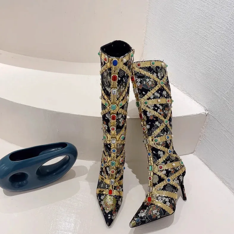 Crystal Chain Decor Boots