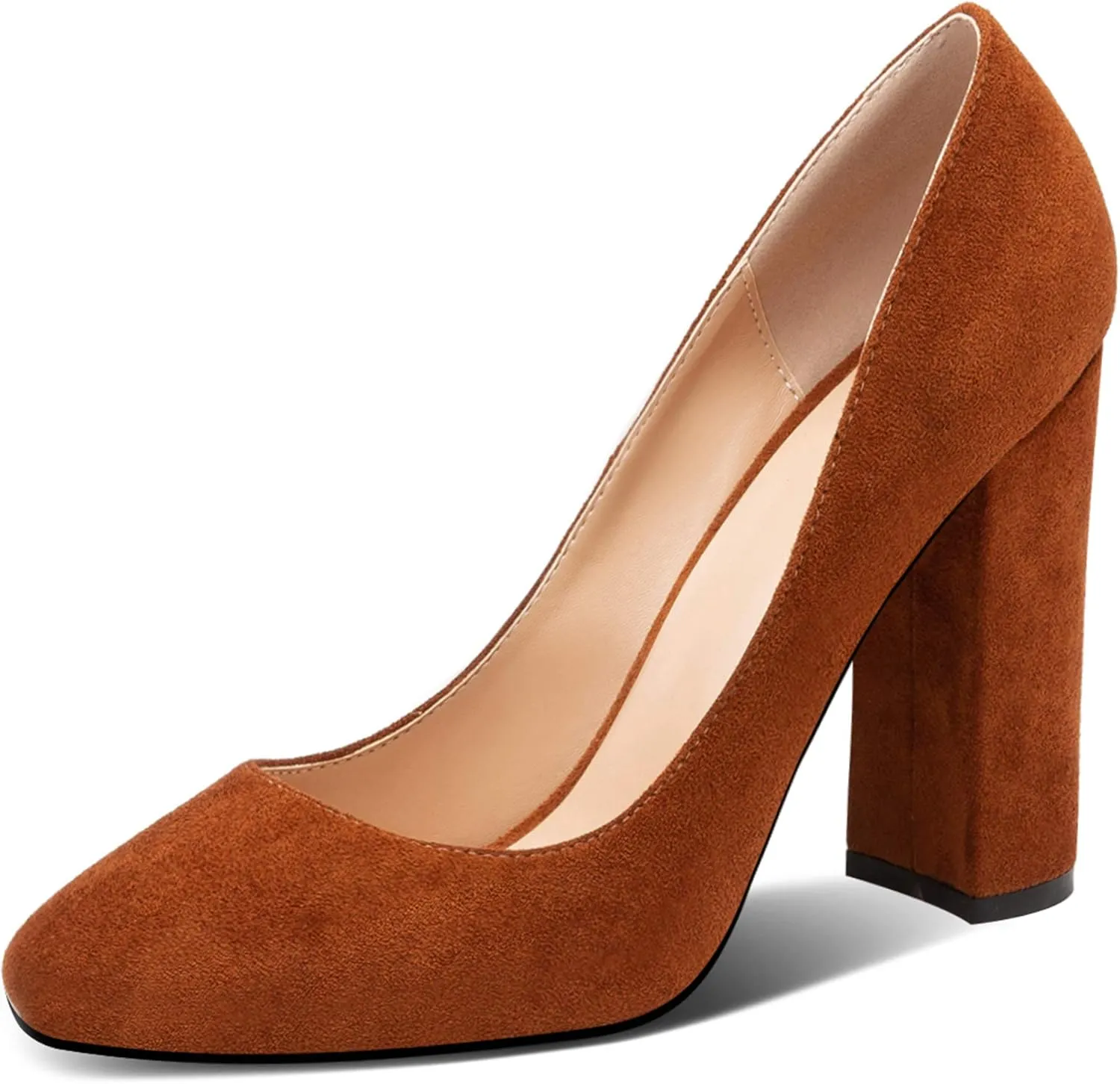 Eldof Women's Block Heel Pumps 4inches Round Toe Sexy Heels Elegant Comfort Classic High Heels Office Wedding Shoes