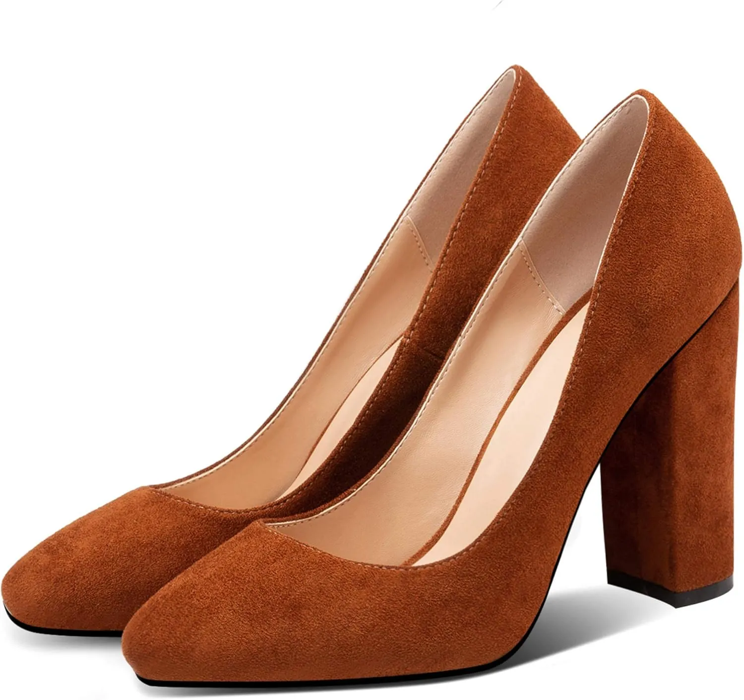 Eldof Women's Block Heel Pumps 4inches Round Toe Sexy Heels Elegant Comfort Classic High Heels Office Wedding Shoes