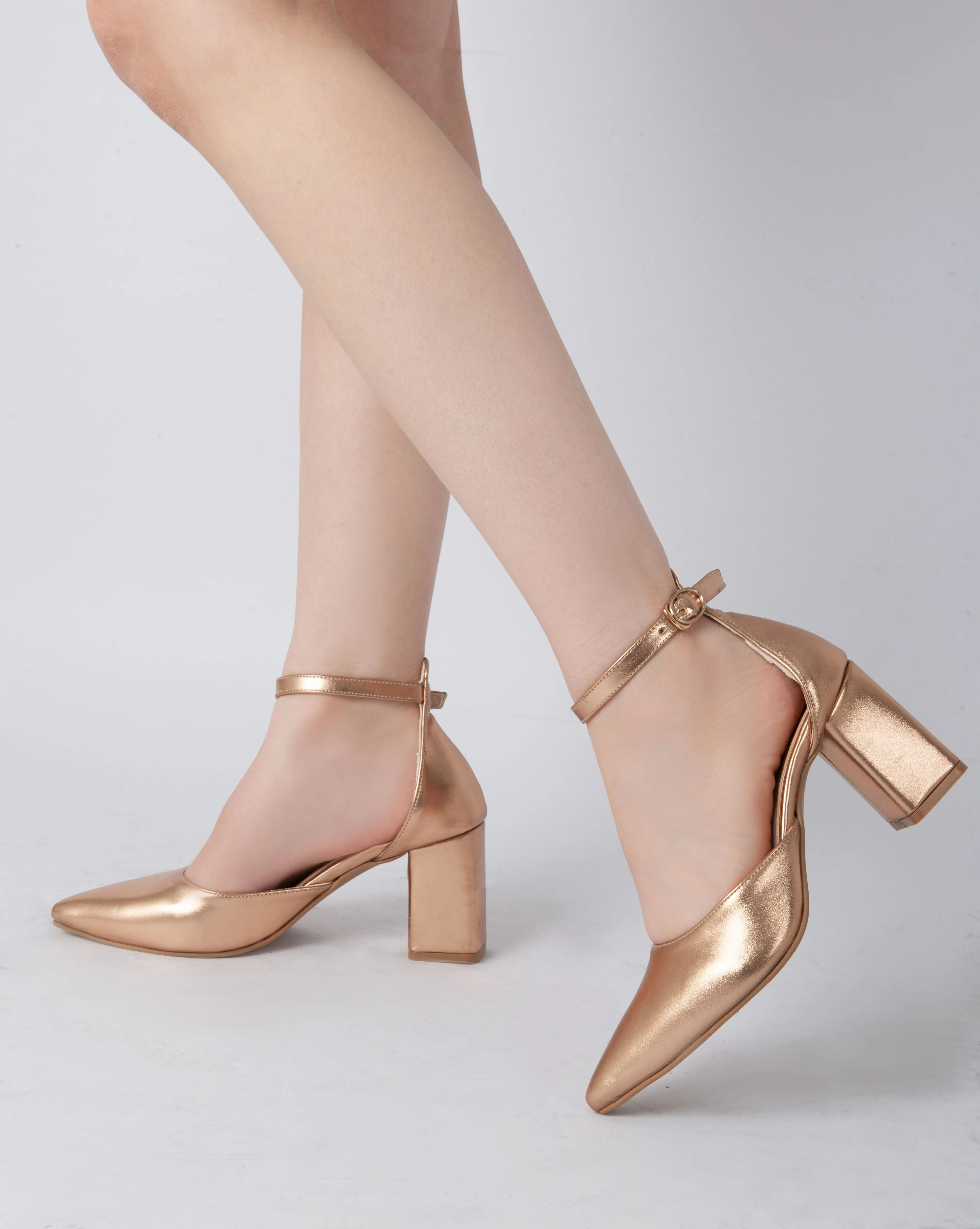 Elegant Ankle Strap Heels - champagne