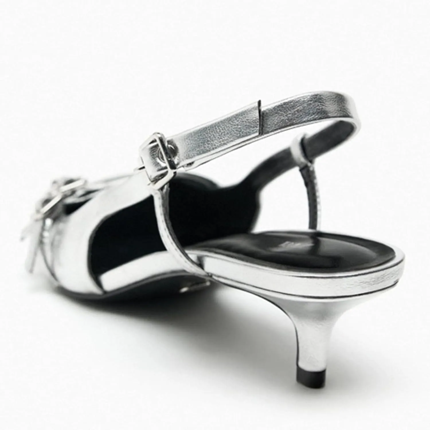 Fashion Kitten Heels for Women Metallic Slingback Buckle Heels