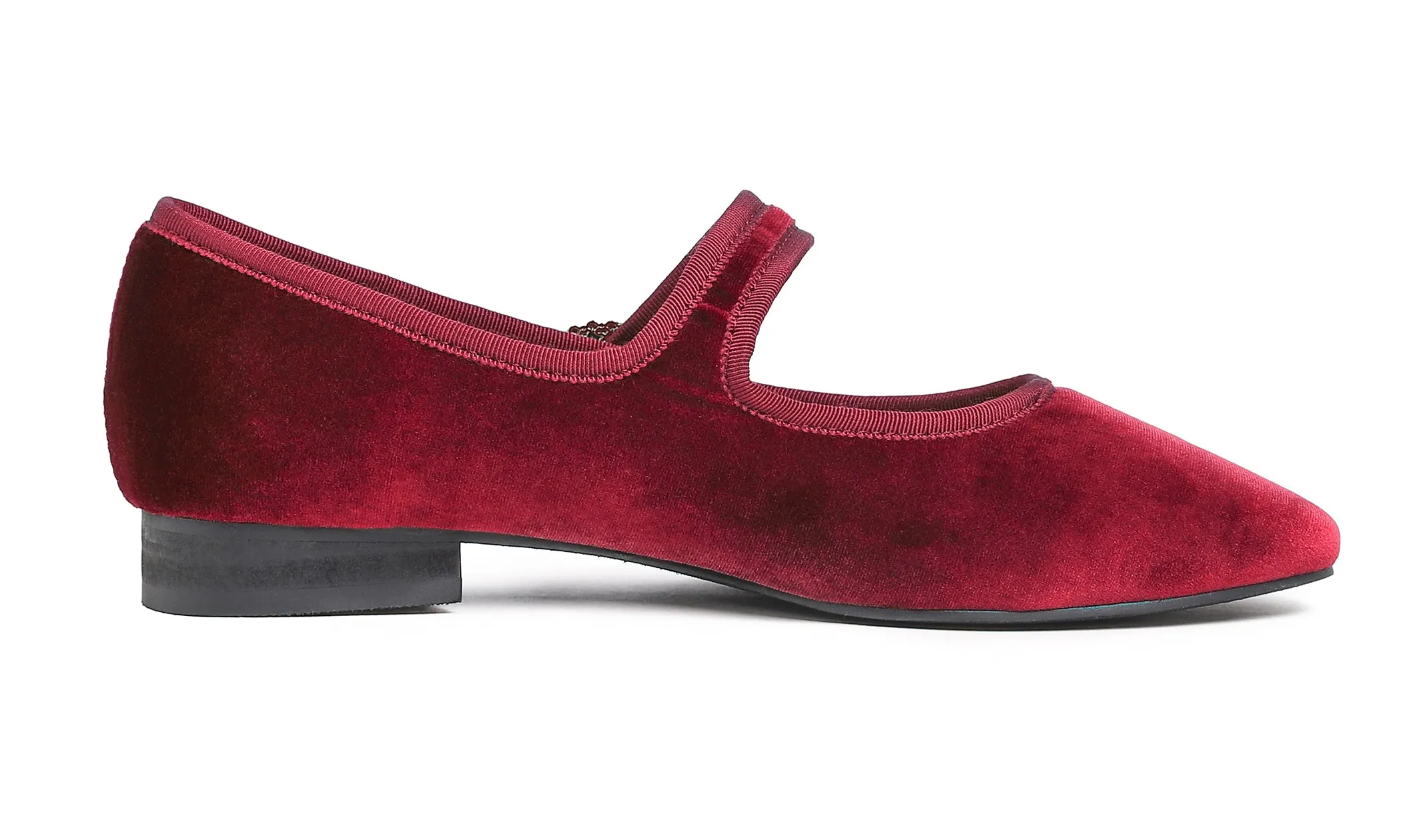 Feversole Women's Mary Jane Fashion Square Toe Easy Buckle Low Heel Slip On Flats Velvet Rhinestone