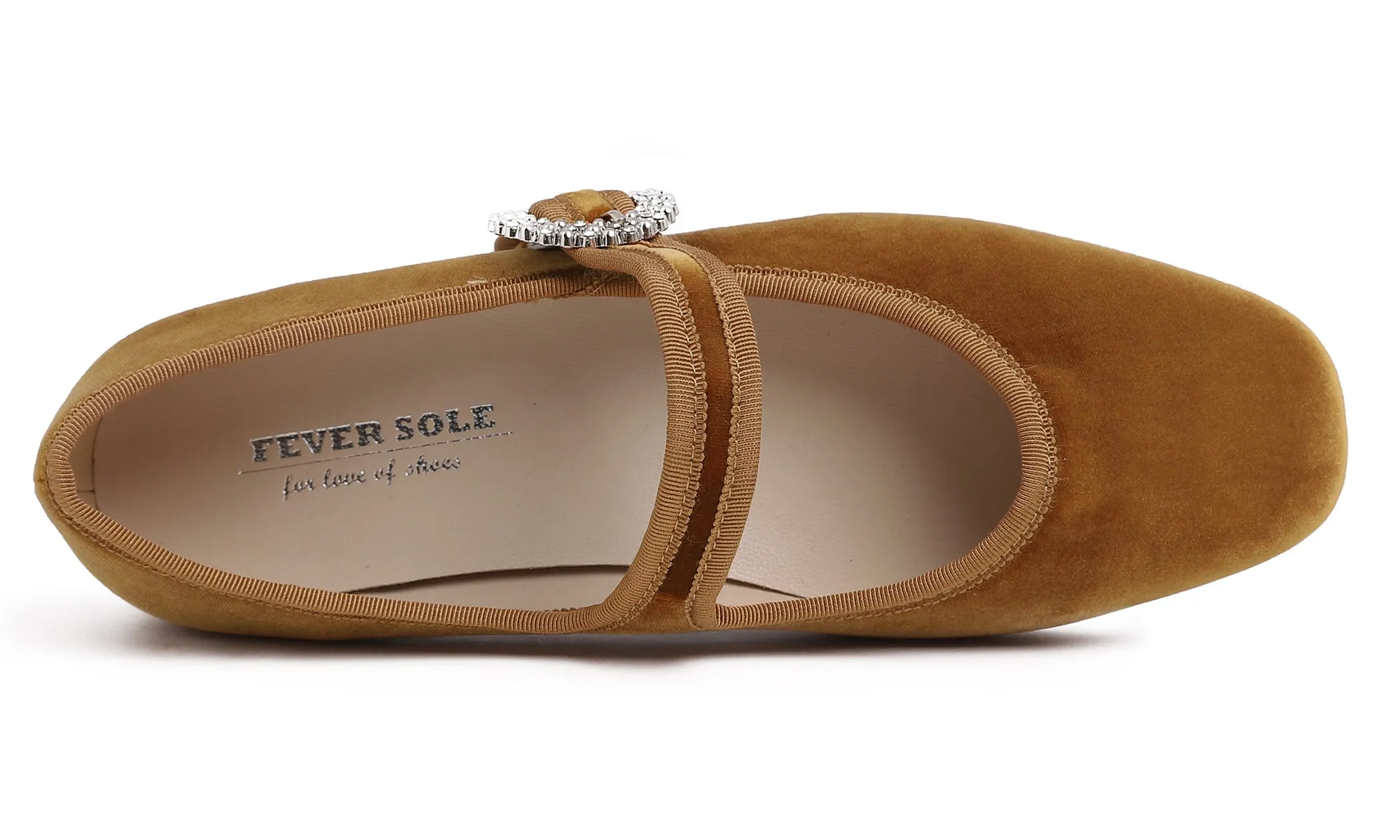 Feversole Women's Mary Jane Fashion Square Toe Easy Buckle Low Heel Slip On Flats Velvet Rhinestone