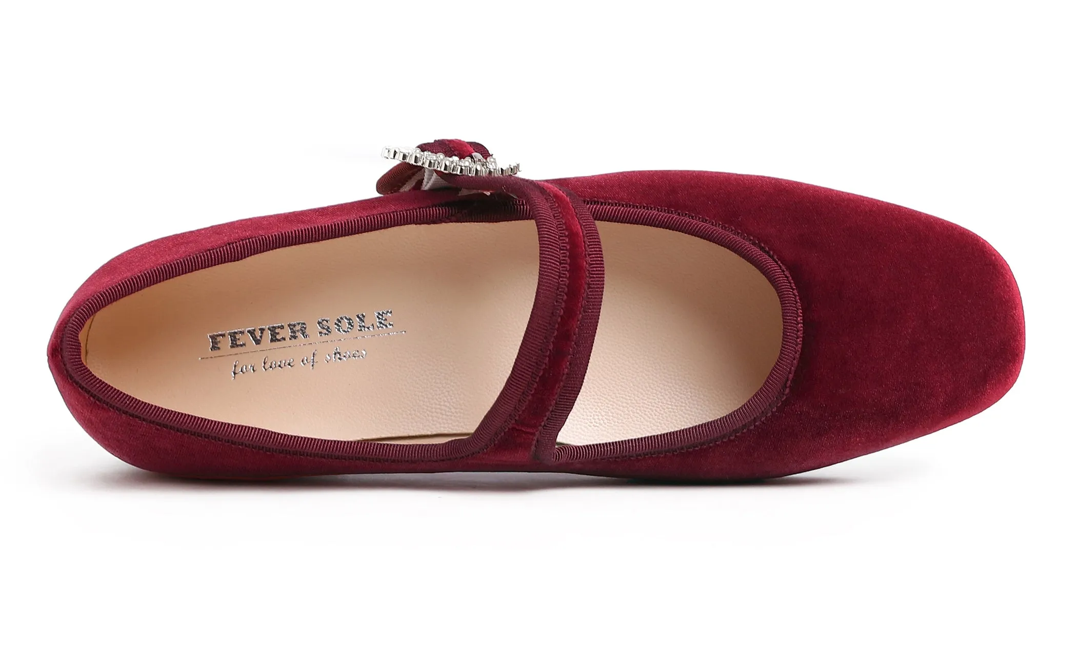 Feversole Women's Mary Jane Fashion Square Toe Easy Buckle Low Heel Slip On Flats Velvet Rhinestone