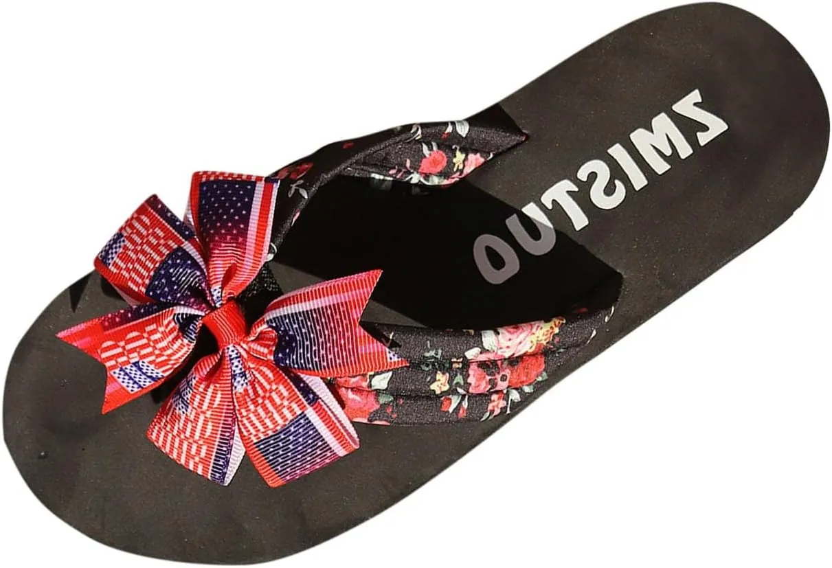 Flip Flops for Women Casual Thong Ladies Sandals Comfort Open Toe Soft Beach Sandals Indoor Outdoor Patriotic Slides