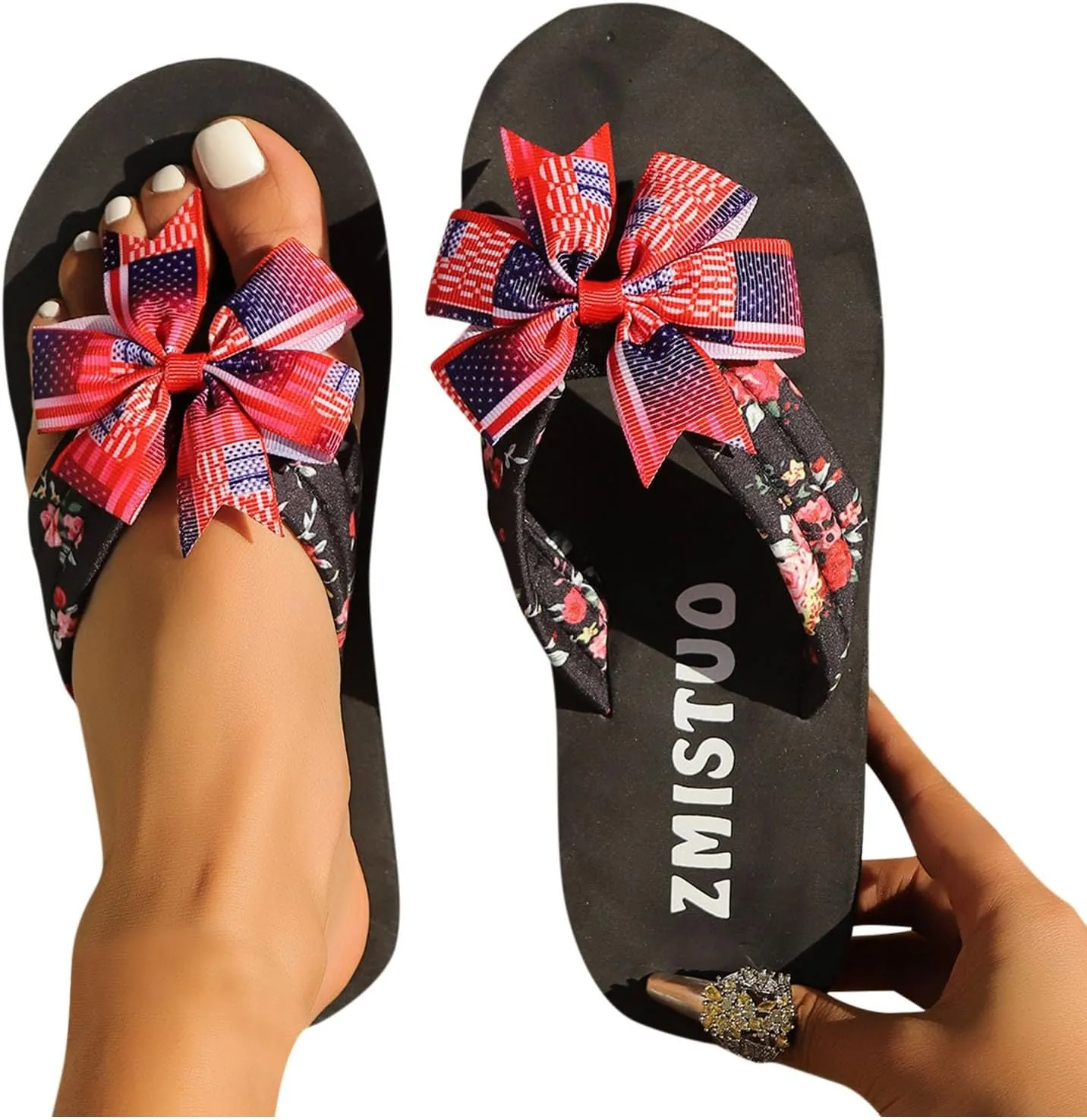 Flip Flops for Women Casual Thong Ladies Sandals Comfort Open Toe Soft Beach Sandals Indoor Outdoor Patriotic Slides