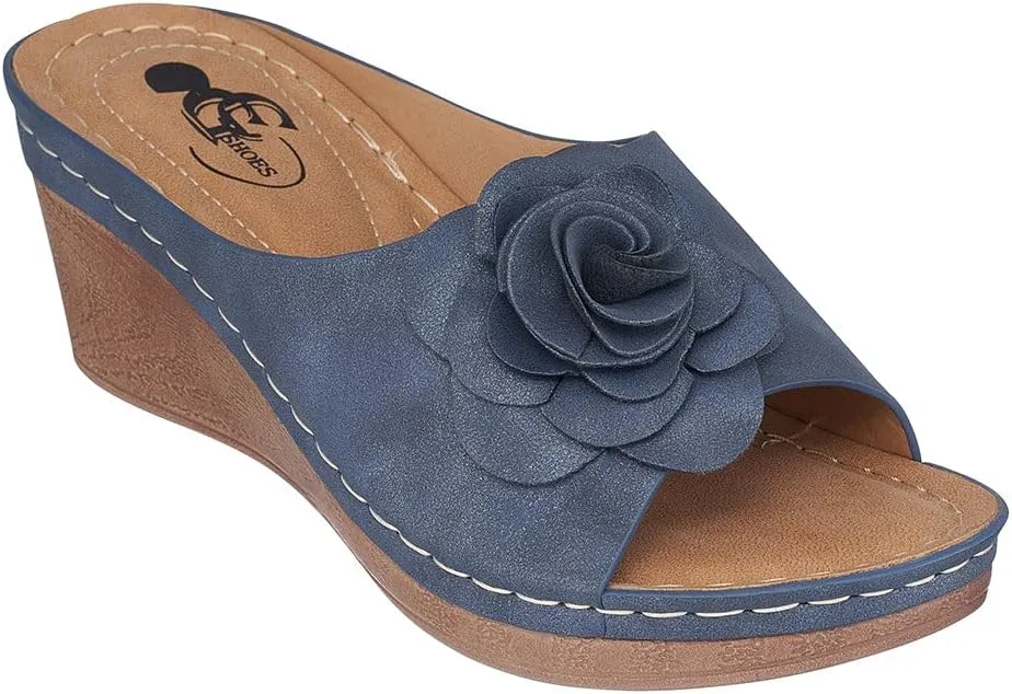 G.C. Shoes Tokyo Wedge Sandals - Stylish 2.5" Heel with Floral Accent