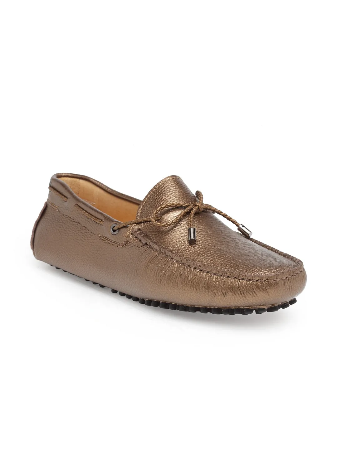 Gommino Leather Bow Loafers (Bronze)