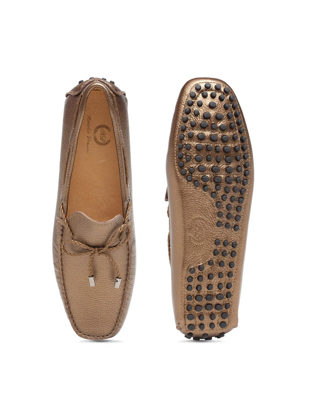 Gommino Leather Bow Loafers (Bronze)