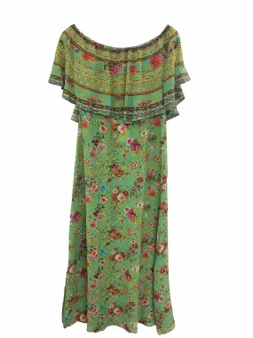 Inoa Chartreuse Frill Neck Silk Maxi Dress
