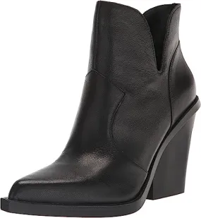 Jessica Simpson Leeshi Black Pull On Almond Toe Stacked High Heel Ankle Boots