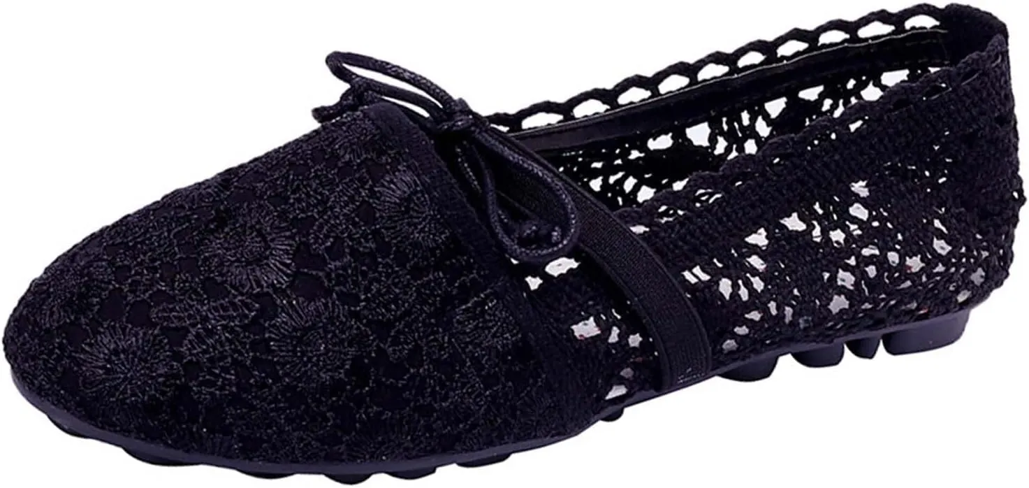 JOEupin Women's Foldable Flats Lace Breathable Round Toe Slip On Casual Ballet Flats Dress Shoes