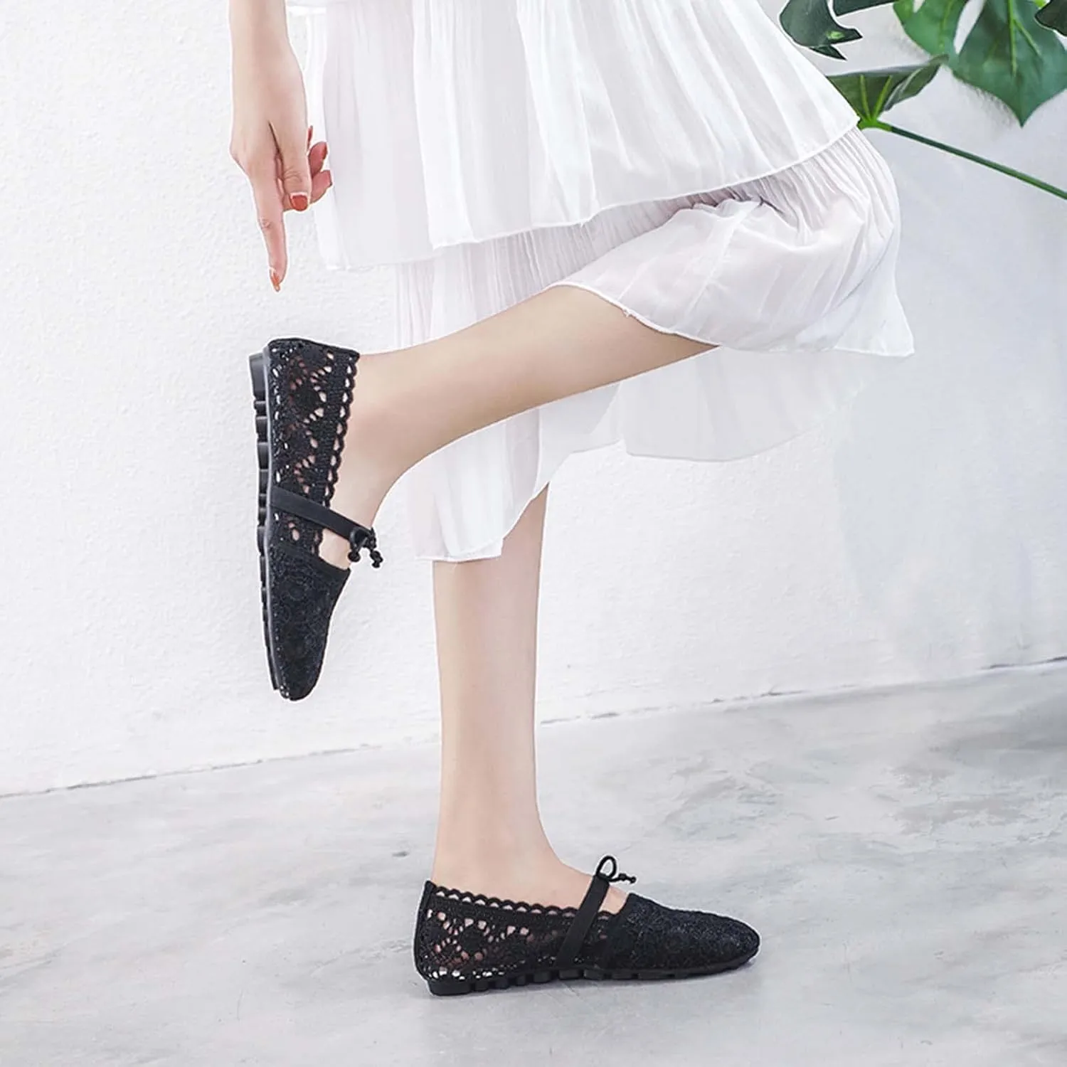 JOEupin Women's Foldable Flats Lace Breathable Round Toe Slip On Casual Ballet Flats Dress Shoes