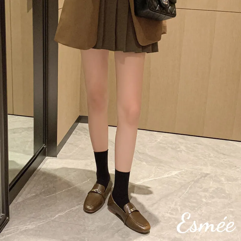 Leather Loafers with Silver Plated Metal Buckle