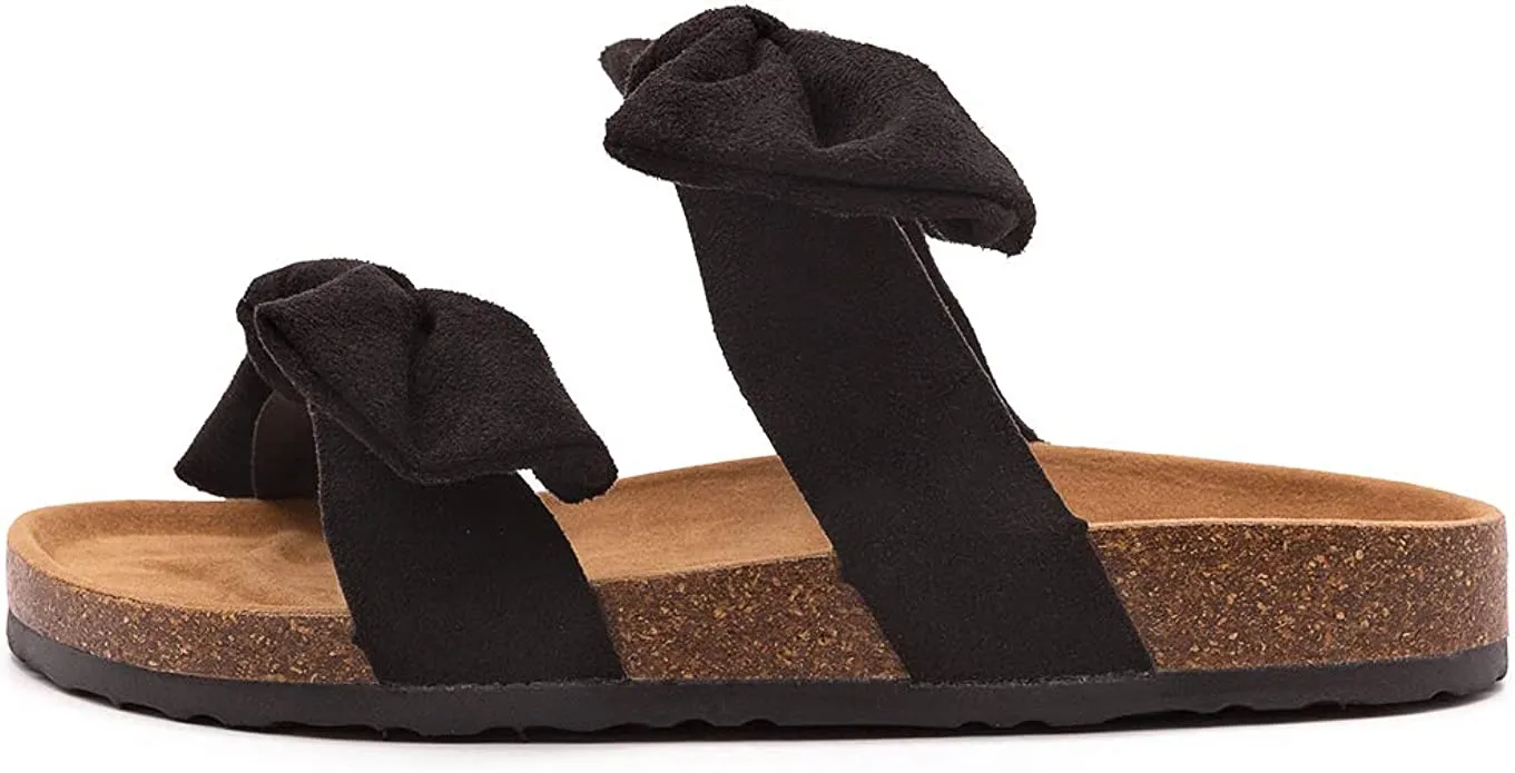 Leopard Bow Knot Suede Leather Soft Cork Slip On Sandals