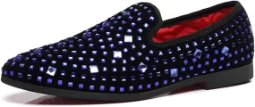 Men's Glitter Rhinestone Slip-On Loafers, Classic Suede Tuxedo Dress Shoes Moccasin Party Wedding Penny Sequin Shoes.