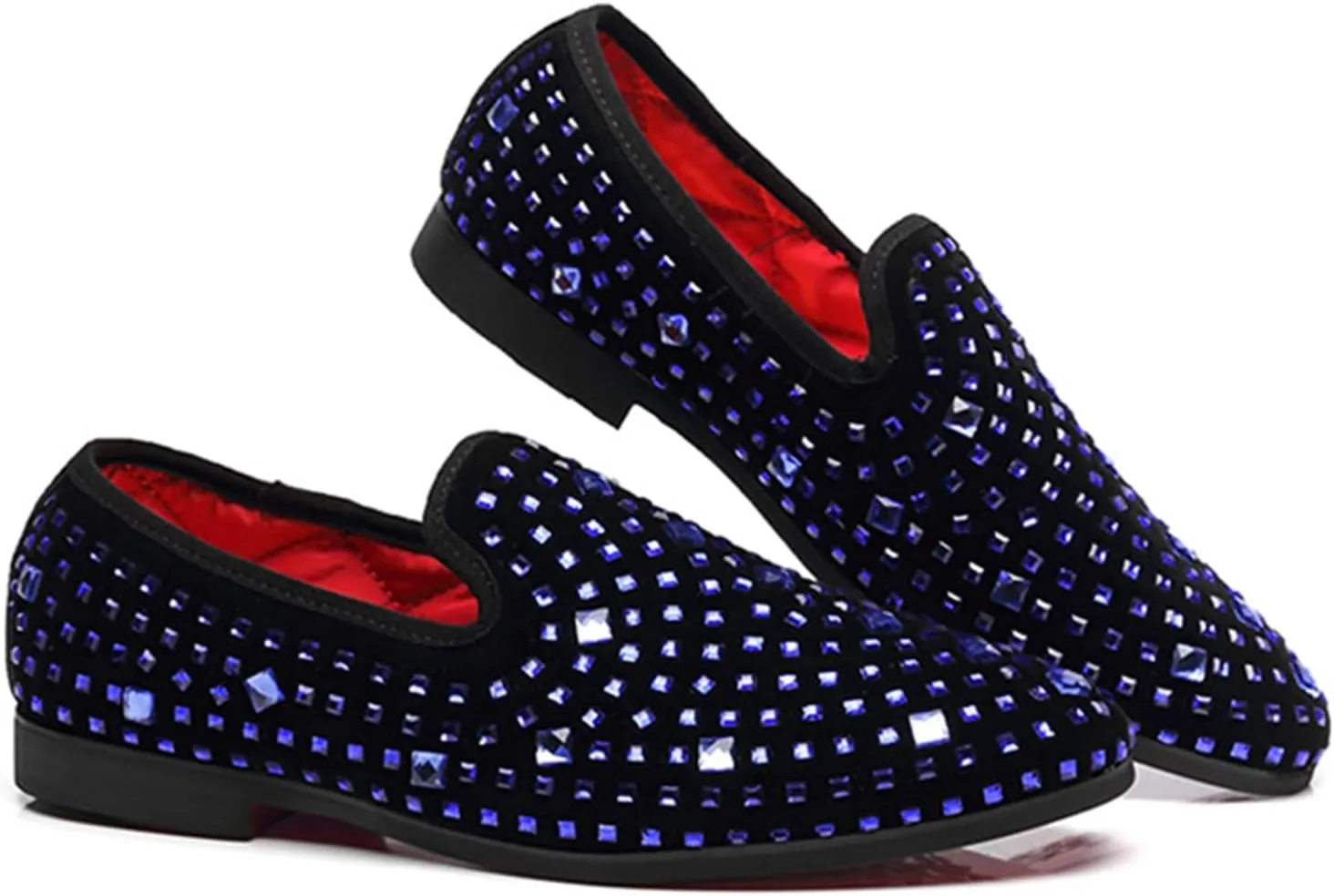 Men's Glitter Rhinestone Slip-On Loafers, Classic Suede Tuxedo Dress Shoes Moccasin Party Wedding Penny Sequin Shoes.