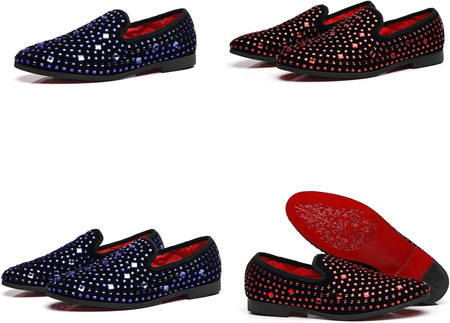 Men's Glitter Rhinestone Slip-On Loafers, Classic Suede Tuxedo Dress Shoes Moccasin Party Wedding Penny Sequin Shoes.