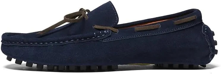 Mens Loafers Shoe Round Toe Nubuck Leather Driving Loafers Lightweight Flexible Resistant Classic Slip On