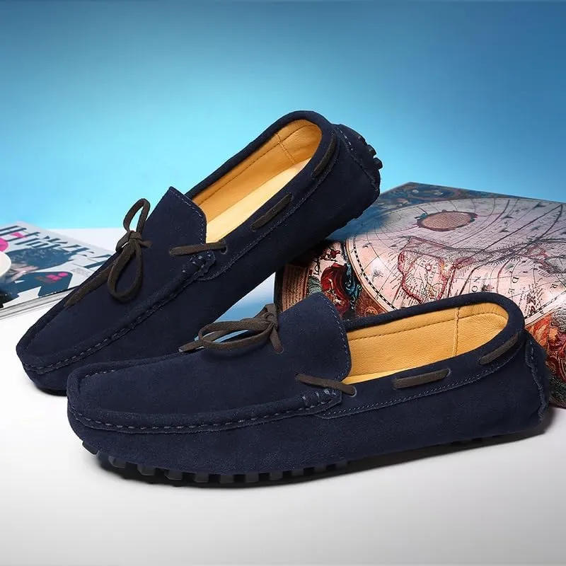Mens Loafers Shoe Round Toe Nubuck Leather Driving Loafers Lightweight Flexible Resistant Classic Slip On