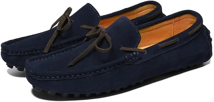 Mens Loafers Shoe Round Toe Nubuck Leather Driving Loafers Lightweight Flexible Resistant Classic Slip On