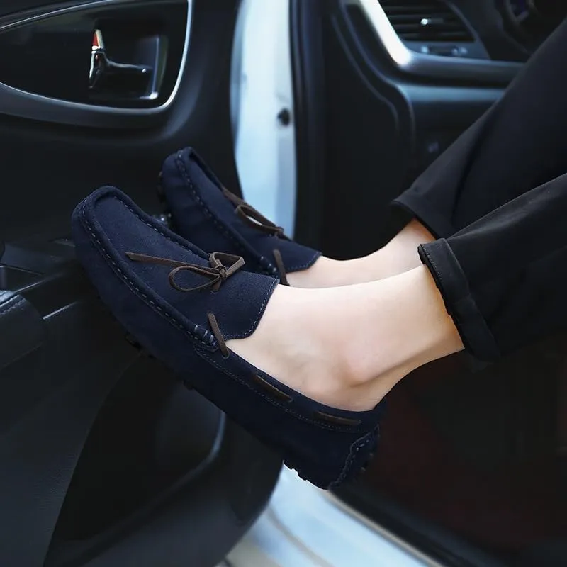 Mens Loafers Shoe Round Toe Nubuck Leather Driving Loafers Lightweight Flexible Resistant Classic Slip On