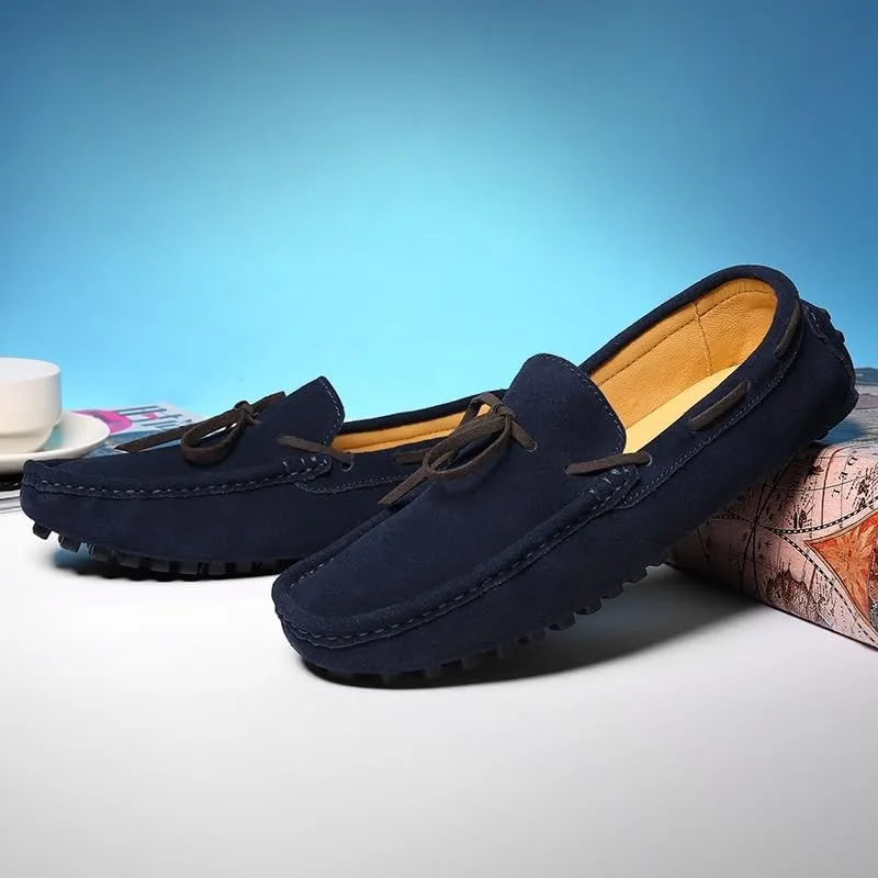 Mens Loafers Shoe Round Toe Nubuck Leather Driving Loafers Lightweight Flexible Resistant Classic Slip On