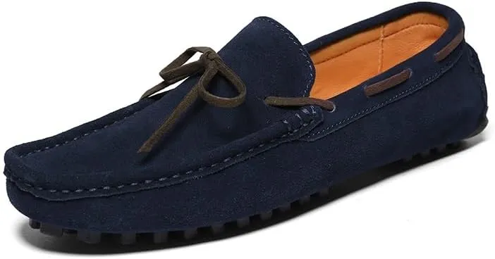 Mens Loafers Shoe Round Toe Nubuck Leather Driving Loafers Lightweight Flexible Resistant Classic Slip On